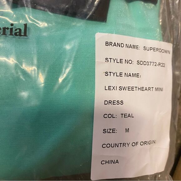 NWT Superdown Lexi Sweetheart Mini Dress Teal bow ribbon party Revolve M - Picture 9 of 9